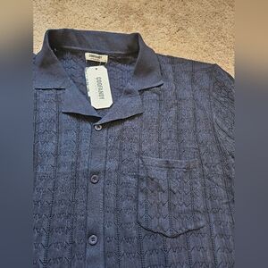 COOFANDY Blue Cuban Style Shirt Short Sleeve Button Down Mens XL Breathable NWT